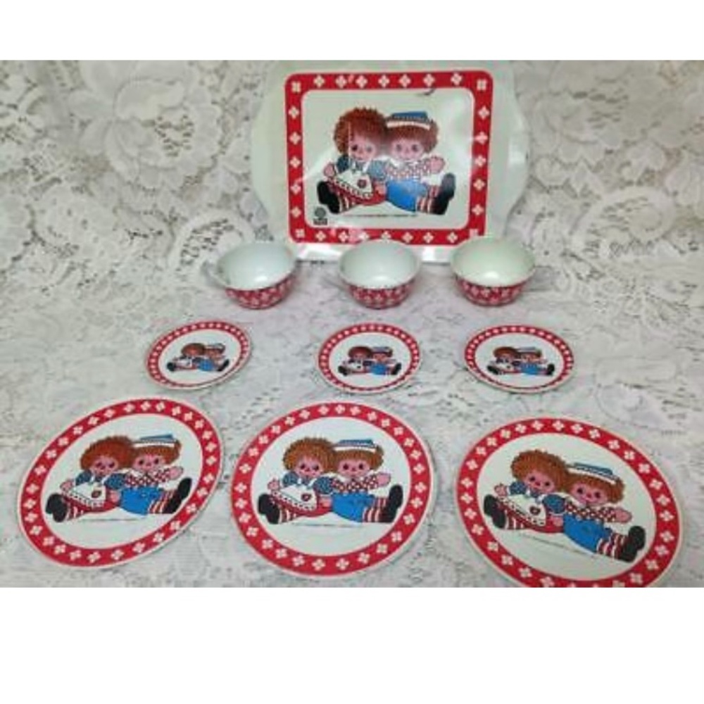 1970s,10pc Chein-Bobb Merrill Raggedy Ann Tin Tea Set